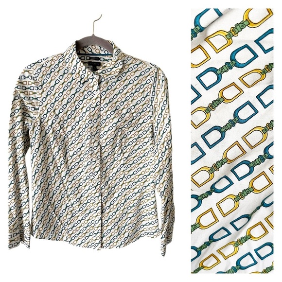 Talbots Top Women's 6 Horse Bit Button Down Equestrian Preppy Old Money - Picture 1 of 9